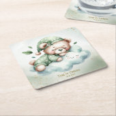 Green Boho Sleeping Teddy Bear Schattige feest Kartonnen Onderzetters (Schuin)
