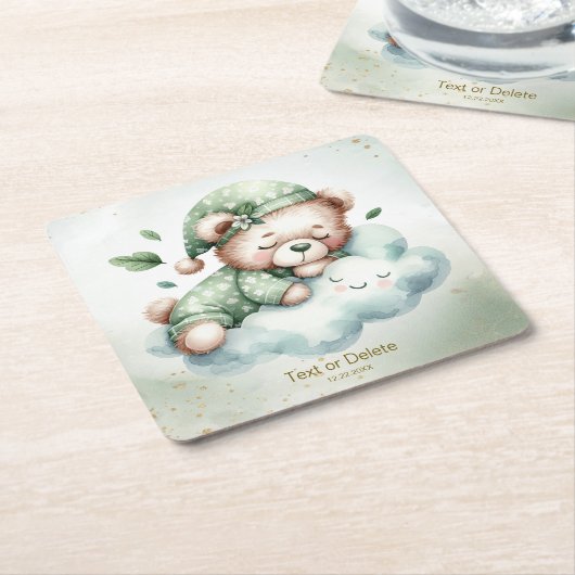 Green Boho Sleeping Teddy Bear Schattige feest Kartonnen Onderzetters (Schuin)