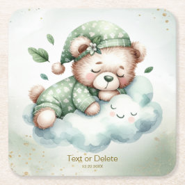 Green Boho Sleeping Teddy Bear Schattige feest Kartonnen Onderzetters