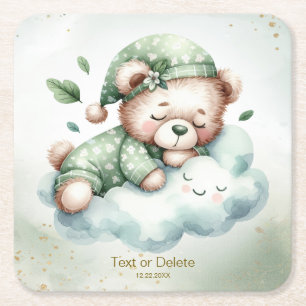 Green Boho Sleeping Teddy Bear Schattige feest Kartonnen Onderzetters