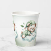 Green Boho Sleeping Teddy Bear Schattige feest Papieren Bekers (Achterkant)
