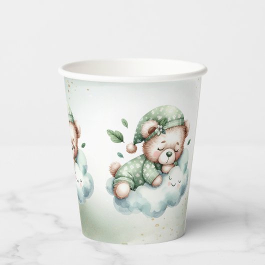 Green Boho Sleeping Teddy Bear Schattige feest Papieren Bekers (Achterkant)