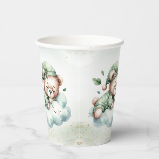 Green Boho Sleeping Teddy Bear Schattige feest Papieren Bekers (Rechts)