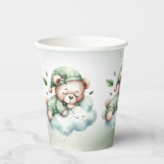 Green Boho Sleeping Teddy Bear Schattige feest Papieren Bekers (Voorkant)