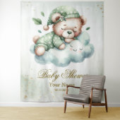 Green Boho Sleeping Teddy Bear Schattige feest Wandkleed (In situ)