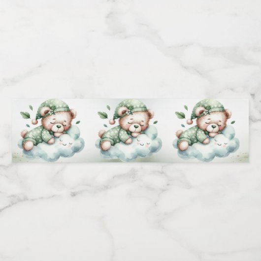 Green Boho Sleeping Teddy Bear Schattige feest Waterfles Etiket (Enkel label)