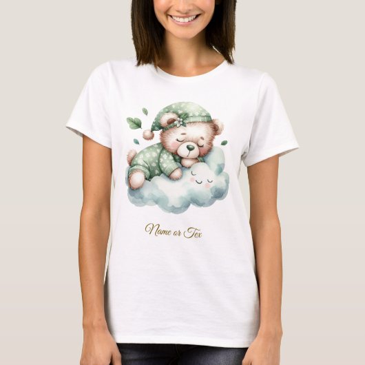 Green Boho Sleeping Teddybeer Schattigee feestvrou T-shirt (Voorkant)