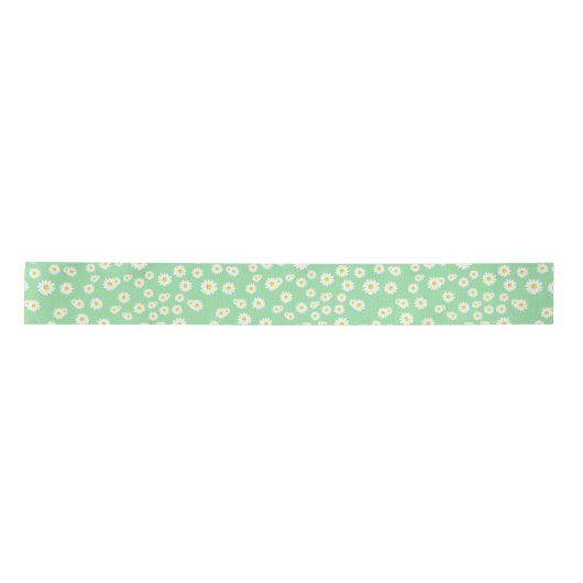 Green Boho Spring Daisies Pattern Satijnen Lint (Voorkant)