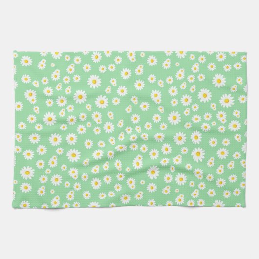 Green Boho Spring Daisies Pattern Theedoek (Horizontaal)