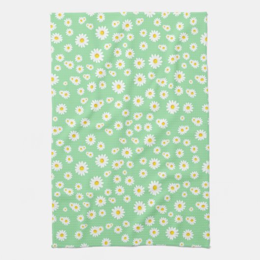 Green Boho Spring Daisies Pattern Theedoek (Verticaal)