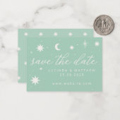 Green Boho Starry Wedding Save the Date Kaart Notitiekaartje (Voorkant / Achterkant in situ)