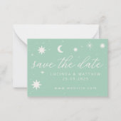 Green Boho Starry Wedding Save the Date Kaart Notitiekaartje (Voorkant)
