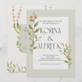 Green Boho Watercolor Botanical Wedding Invitation Kaart (Voorkant / Achterkant)