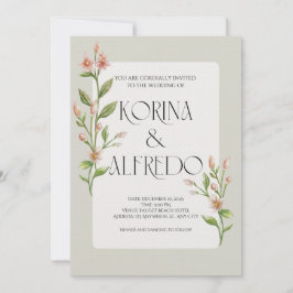 Green Boho Watercolor Botanical Wedding Invitation Kaart
