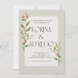 Green Boho Watercolor Botanical Wedding Invitation Kaart