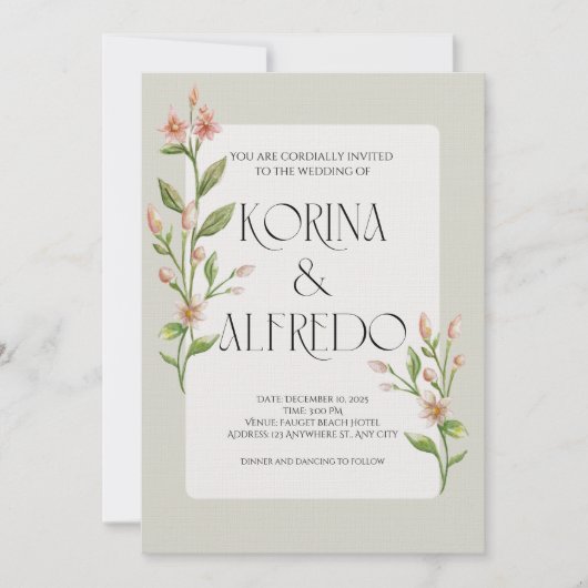 Green Boho Watercolor Botanical Wedding Invitation Kaart (Voorkant)