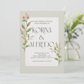 Green Boho Watercolor Botanical Wedding Invitation Kaart (Staand voorkant)