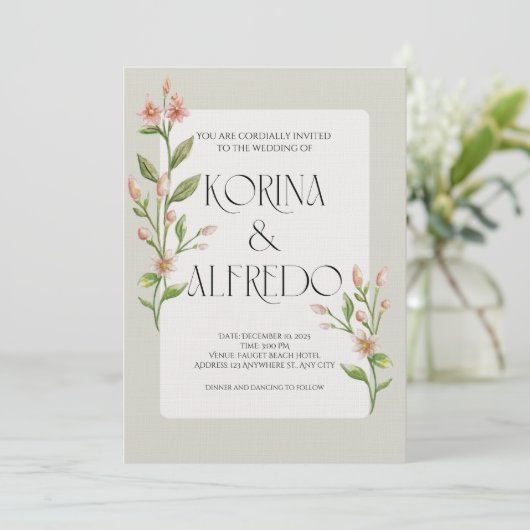 Green Boho Watercolor Botanical Wedding Invitation Kaart (Staand voorkant)