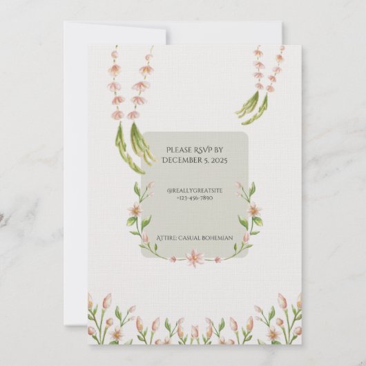 Green Boho Watercolor Botanical Wedding Invitation Kaart (Achterkant)