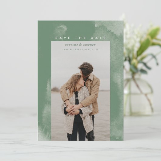 Green Boho Waterverf Sla de datum op Save The Date (Staand voorkant)