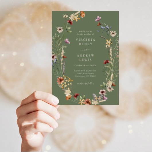 Green Boho Wedding Invitation Kaart