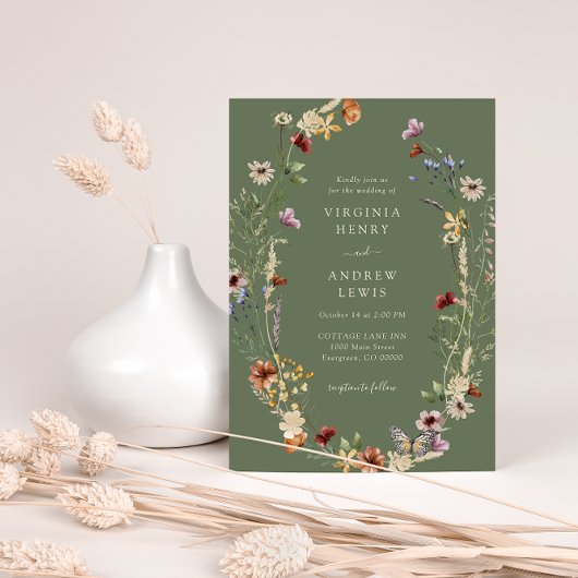 Green Boho Wedding Invitation Kaart