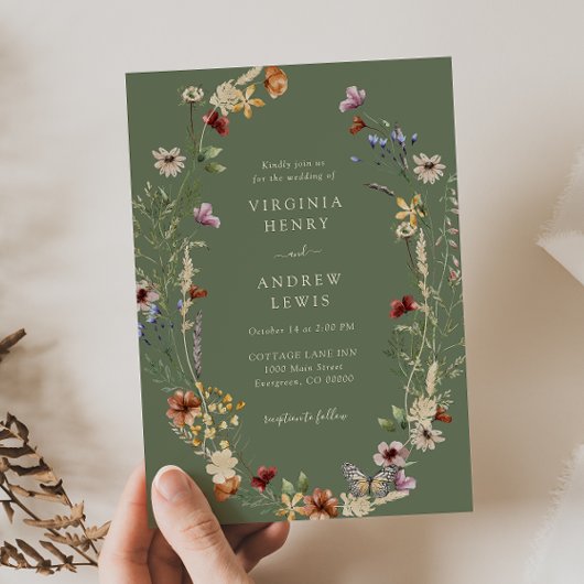 Green Boho Wedding Invitation Kaart