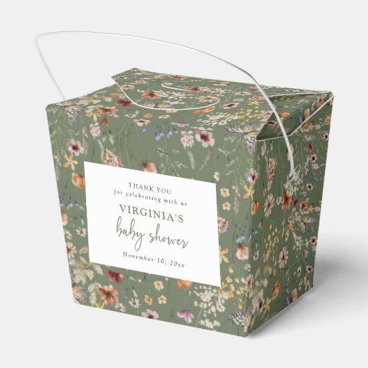 Green Boho Wildflower Baby shower Bedankdoosjes (Achterkant)