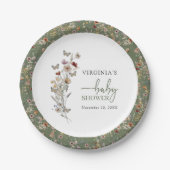 Green Boho Wildflower Baby shower Papieren Bordje (Voorkant)