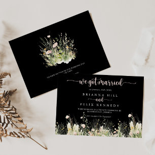 Green Boho Wildflower Black Elopement Aankondiging