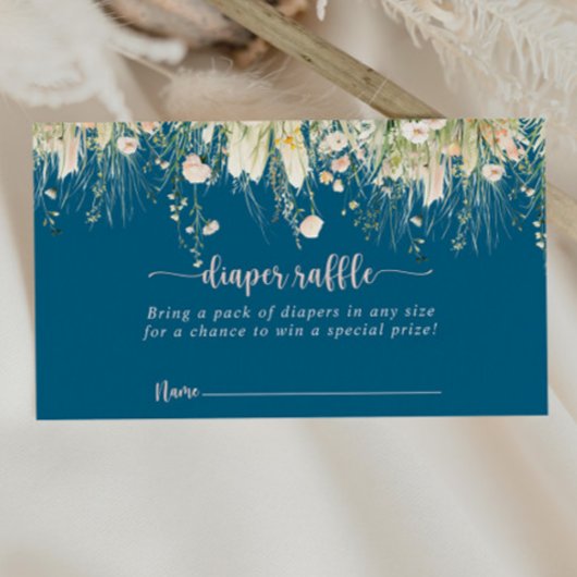 Green Boho Wildflower Navy Luier Raffle Ticket Informatiekaartje