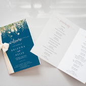 Green Boho Wildflower Navy Opgevouwen Trouwprogram Programma