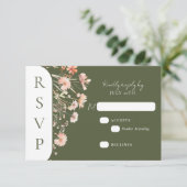 Green Boho Wildflower Wedding RSVP Kaartje (Staand voorkant)