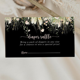 Green Boho Wildflower Zwarte Luier Raffle Ticket Informatiekaartje