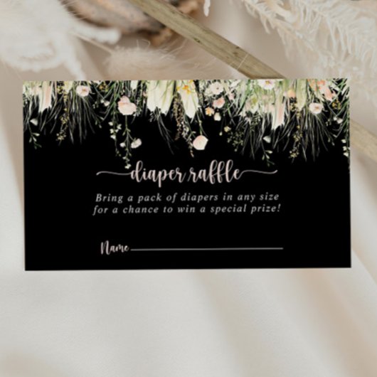 Green Boho Wildflower Zwarte Luier Raffle Ticket Informatiekaartje