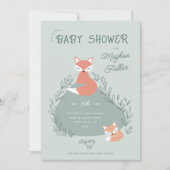 Green Boho Woodland Foxes Baby shower Uitnodiging (Voorkant)