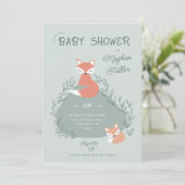 Green Boho Woodland Foxes Baby shower Uitnodiging (Staand voorkant)