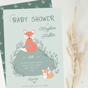 Green Boho Woodland Foxes Baby shower Uitnodiging
