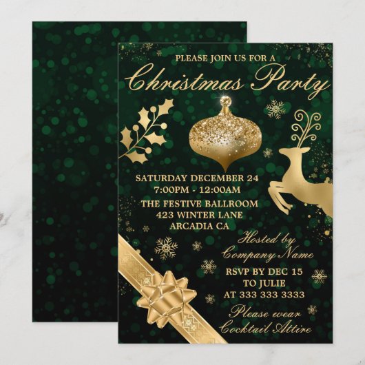 Green bokeh & Gold Bauble & Ribbon-kerstfeest Kaart (Voorkant / Achterkant)