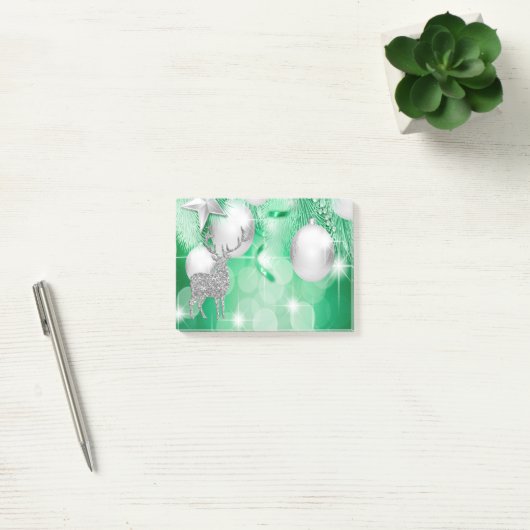 Green Bokeh Ornament Balls Silver Reindeer Joy Post-it® Notes (Kantoor)