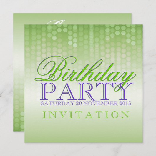 Green Bokeh Party Lights Birthday Uitnodiging (Voorkant / Achterkant)