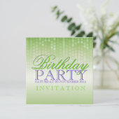 Green Bokeh Party Lights Birthday Uitnodiging (Staand voorkant)
