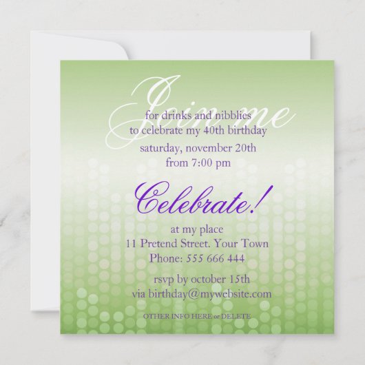 Green Bokeh Party Lights Birthday Uitnodiging (Achterkant)