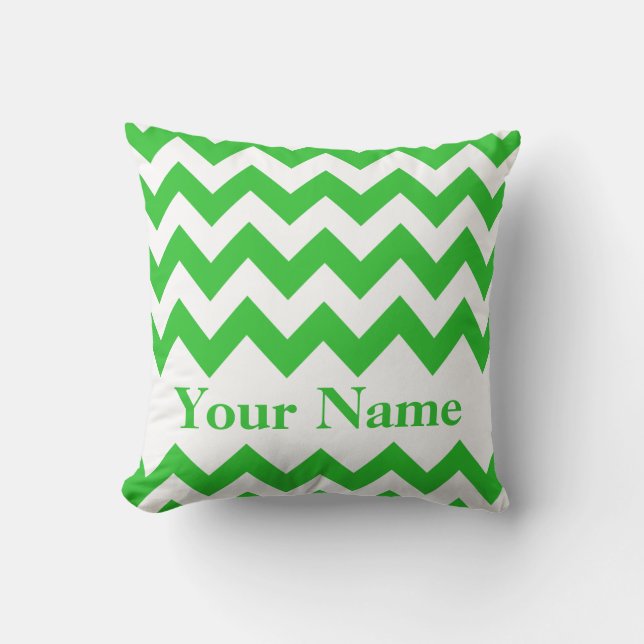 Green Bold Chevron met monogram Kussen (Voorkant)