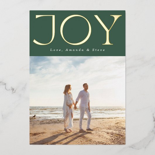 GREEN BOLD GOLD JOY kerstfoto Folie Feestdagenkaart (Voorkant)