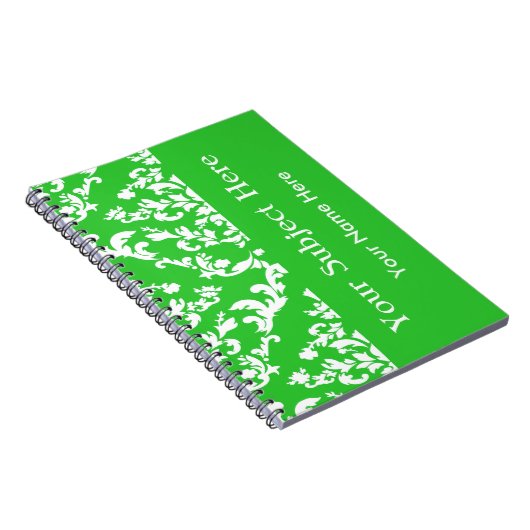 Green Bold Mod Damask met aangepaste tekst Notitieboek (Rechterzijde)