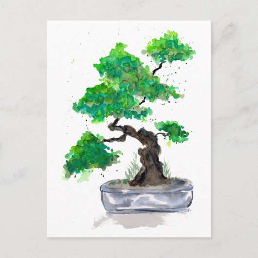 Green Bonsai Waterverf Briefkaart (Voorkant)