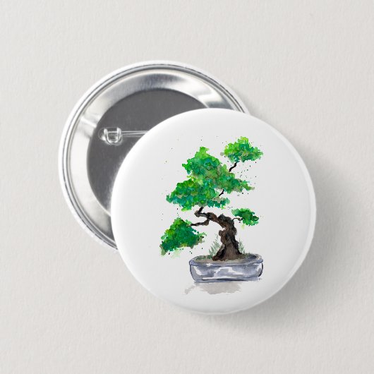 Green Bonsai Waterverf Button (Voorkant /achterkant)