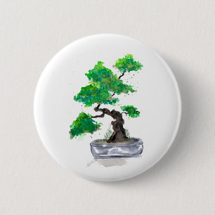 Green Bonsai Waterverf Button