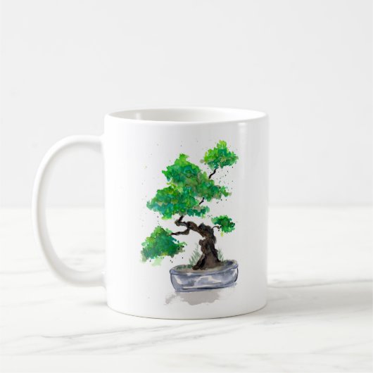 Green Bonsai Waterverf Coffee Mok (Links)